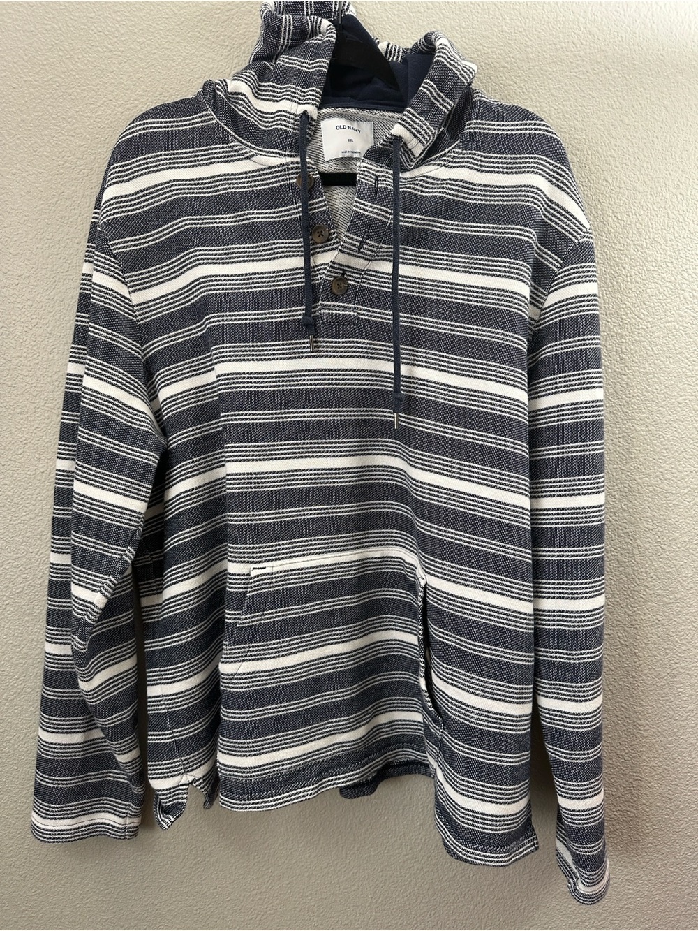 Old Navy XXL Navy and White Striped Hooded Pullover